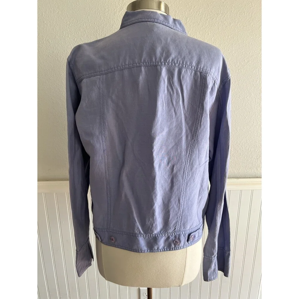 Debra DeRoo Collar Button Up Jacket Lightweight Silk Linen Blend Periwinkle S - Picture 4 of 12